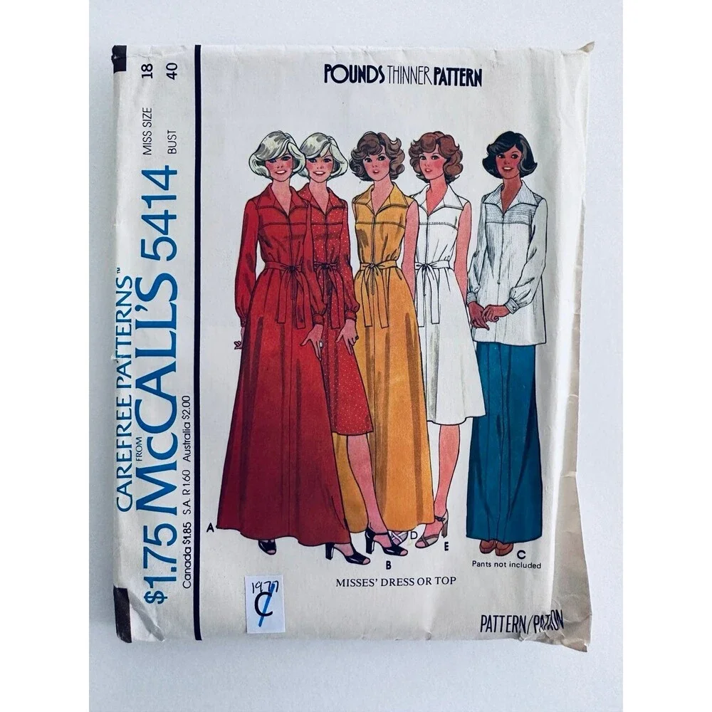 Vintage 70s McCalls 5414 Misses Long or Short Yoked Dress Top Pattern Sz 18 CUT